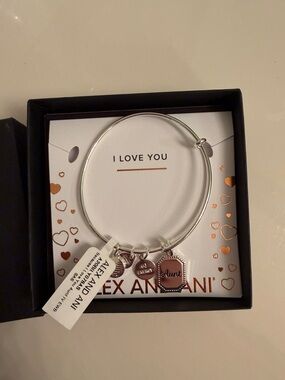 Alex and Ani Silver Charm Bangle with 'Aunt' Tag